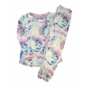 2pc Pink/Blue Soft Tie Dye PJ Pajama Set sz 4T Girls Long Sleeve Top + Pants